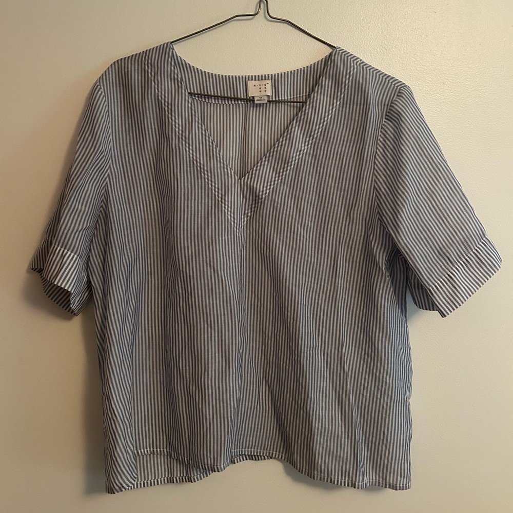 a new day Navy Striped V-Neck Blouse
